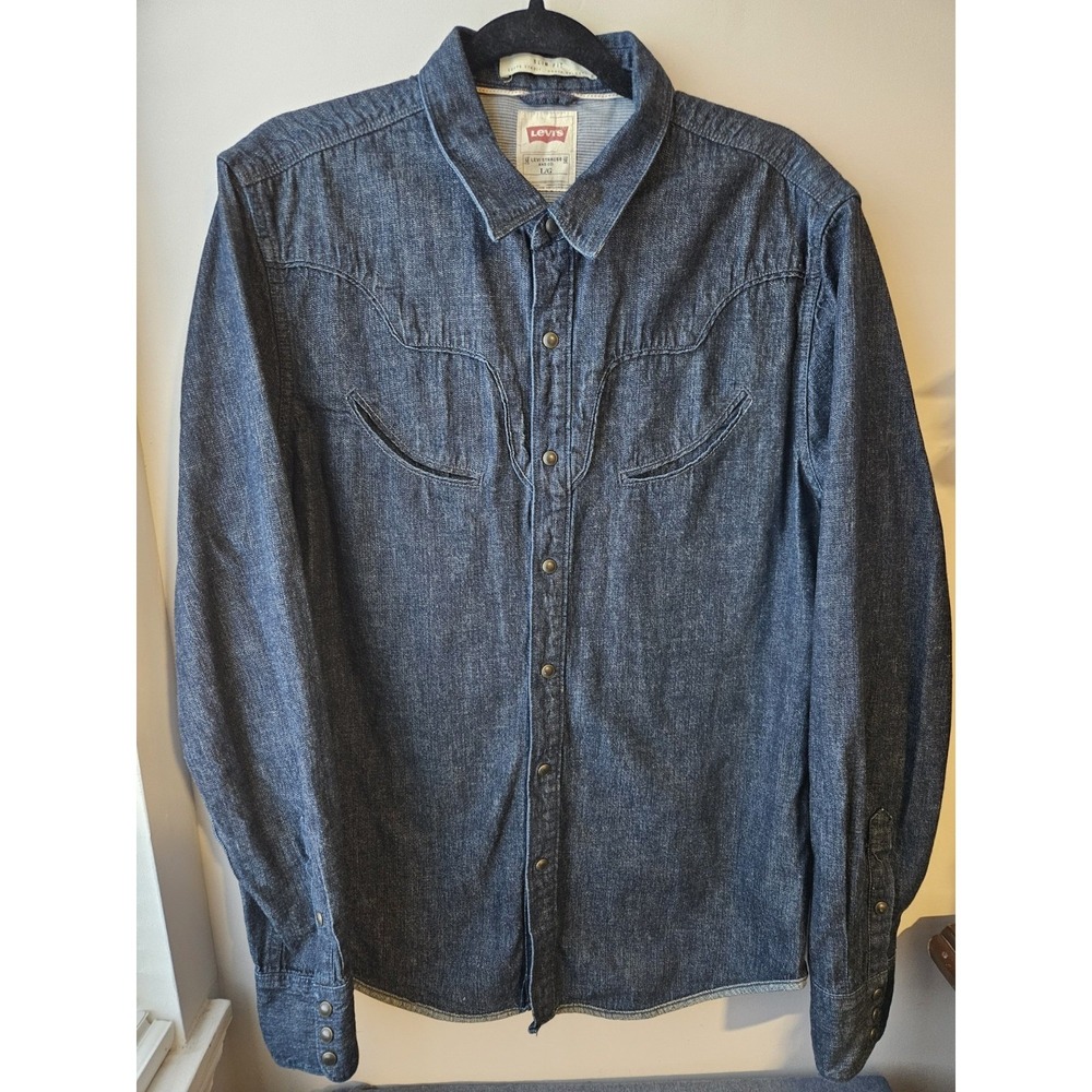 Levi's Western Denim Snap Shirt Slim Fit Men's L Blue Cowboy Style‎